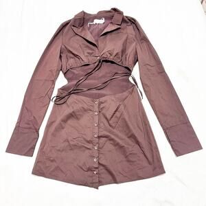 Tiger Mist Brown Ab Cutout Long Sleeve Collared Dress Sie M NWT